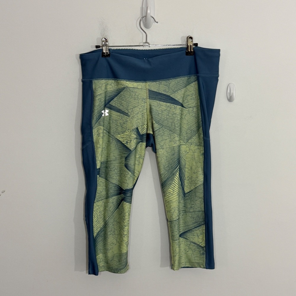 Under Armour Womens Leggings XL Blue HeatGear Capri Compression Running Active